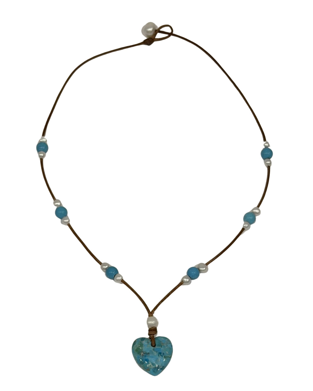 Turquoise and Freshwater Pearl Seacrest with Heart Necklace