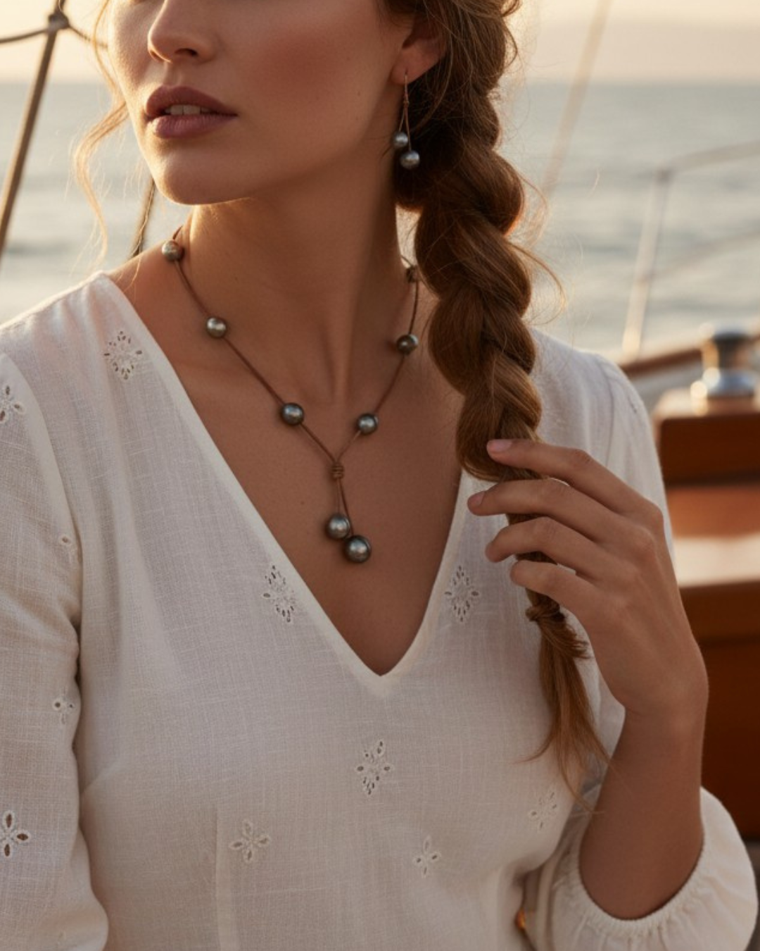 Wendy Mignot Seacrest Tahitian Pearl and Leather Necklace