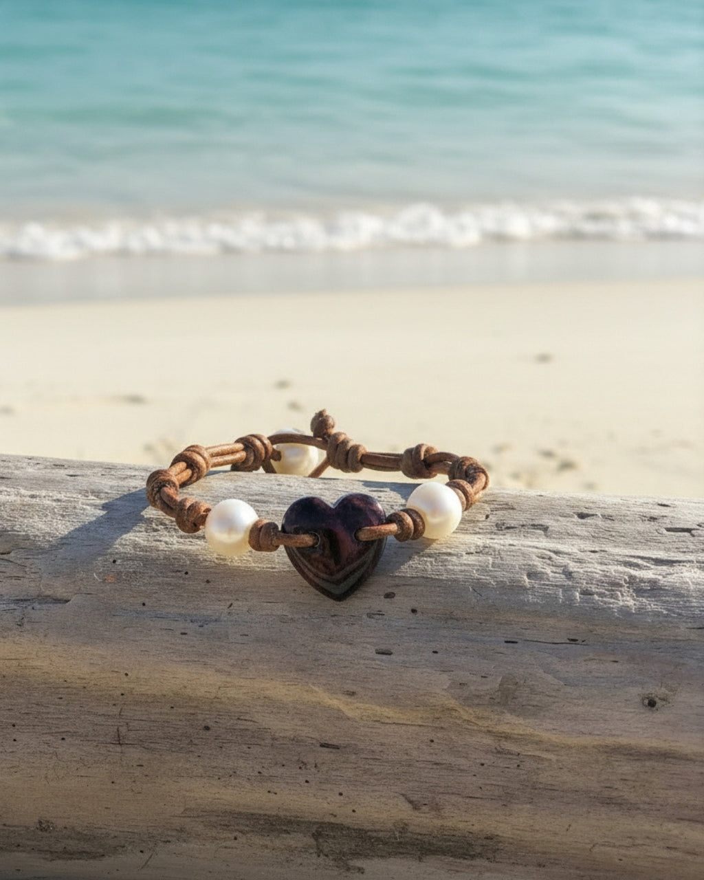 Wendy Mignot Malaysia Freshwater Pearl and Leather Purple Shell Love Bracelet