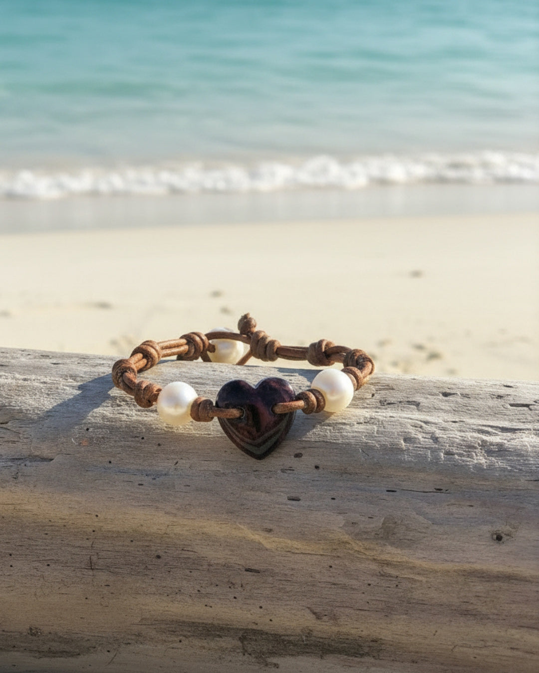 Wendy Mignot Malaysia Freshwater Pearl and Leather Purple Shell Love Bracelet