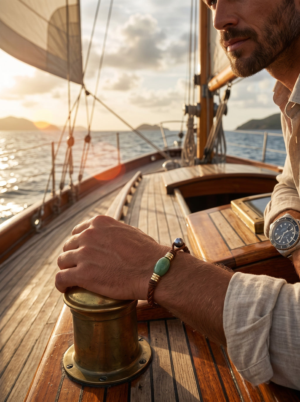 The Wanderer Tahitian Pearl and Braided Leather Bracelet-Aventurine