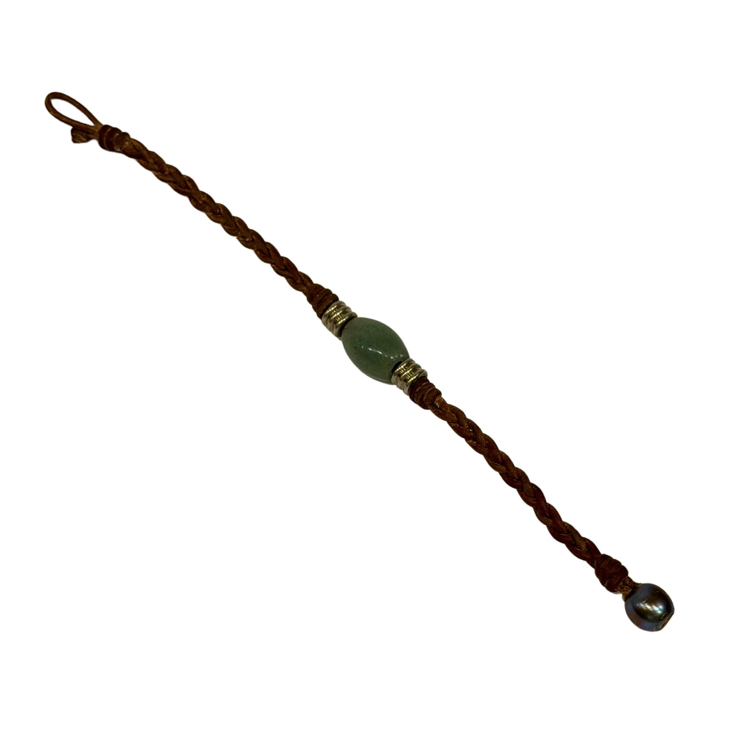 The Wanderer Tahitian Pearl and Braided Leather Bracelet-Aventurine