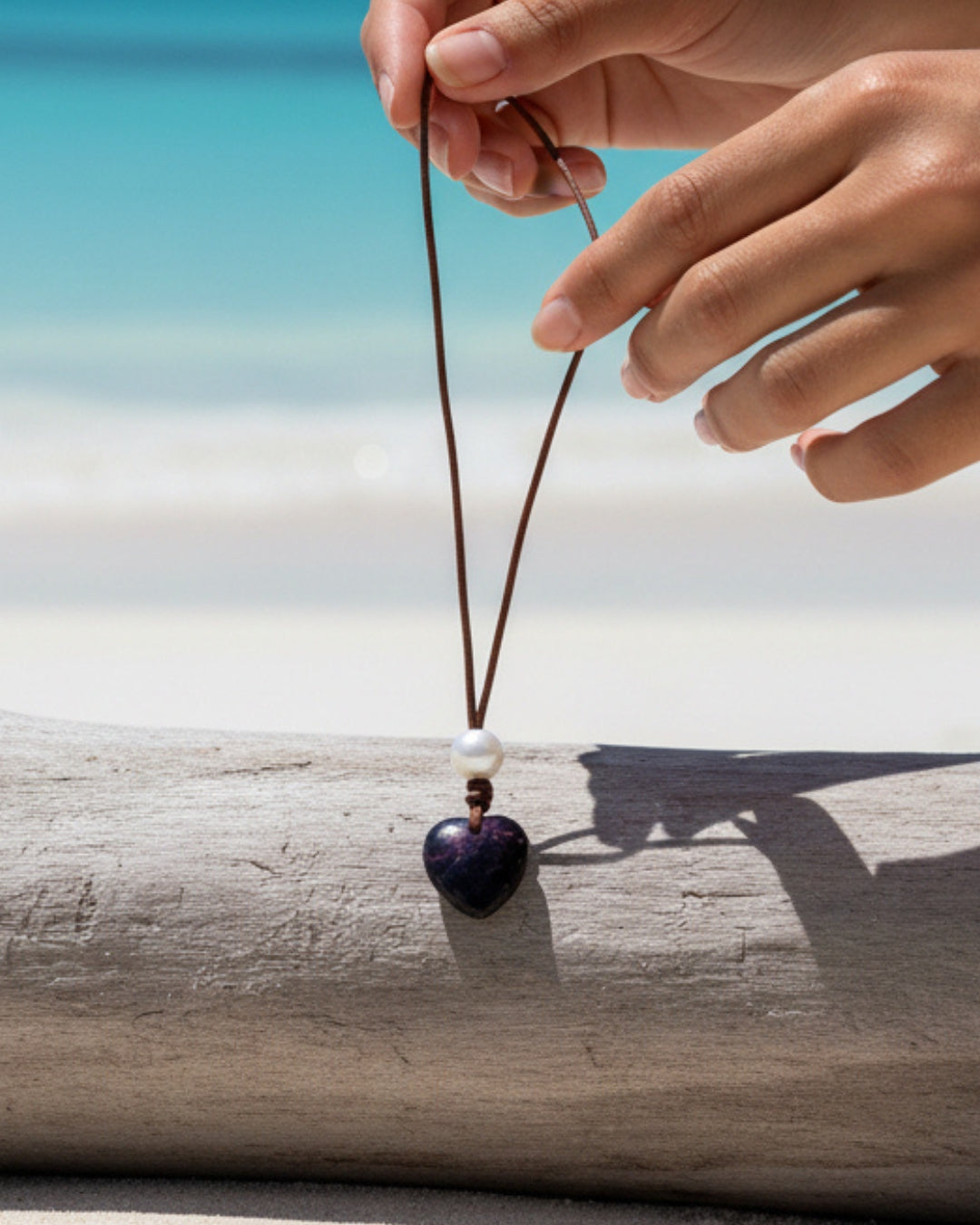 Wendy Mignot Purple Shell Heart and Freshwater Pearl and Leather Saba Love Necklace