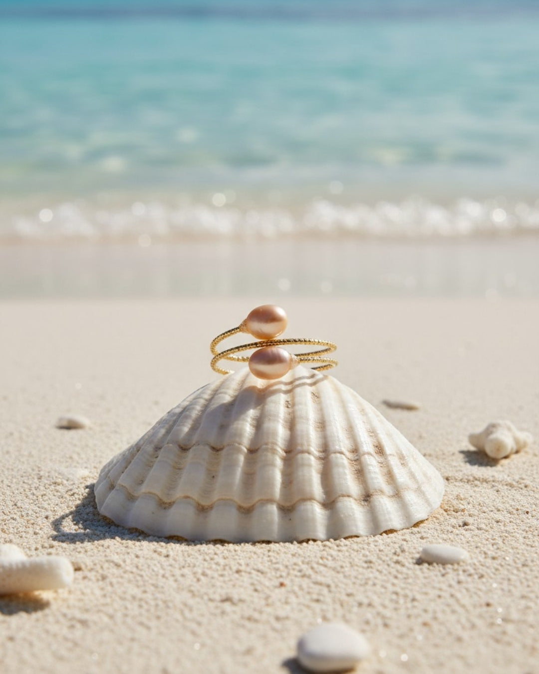 Adjustable Two Pearl Cassett Double Wrap Ring Blush