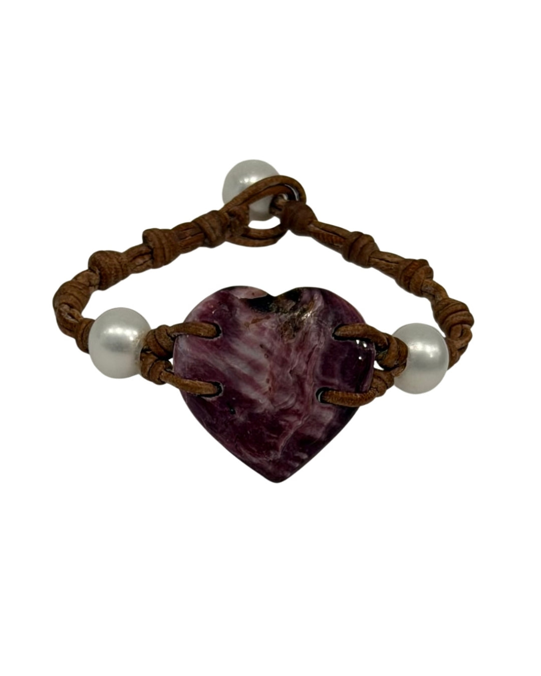 Grand Malaysian Purple Lions Paw Heart and Pearl Bracelet