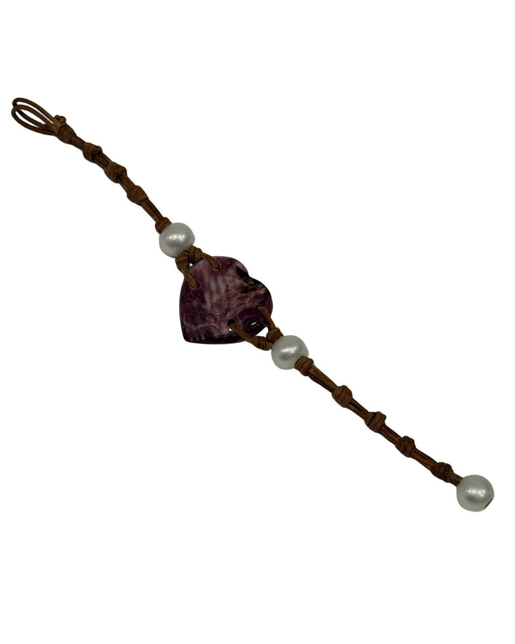 Grand Malaysian Purple Lions Paw Heart and Pearl Bracelet