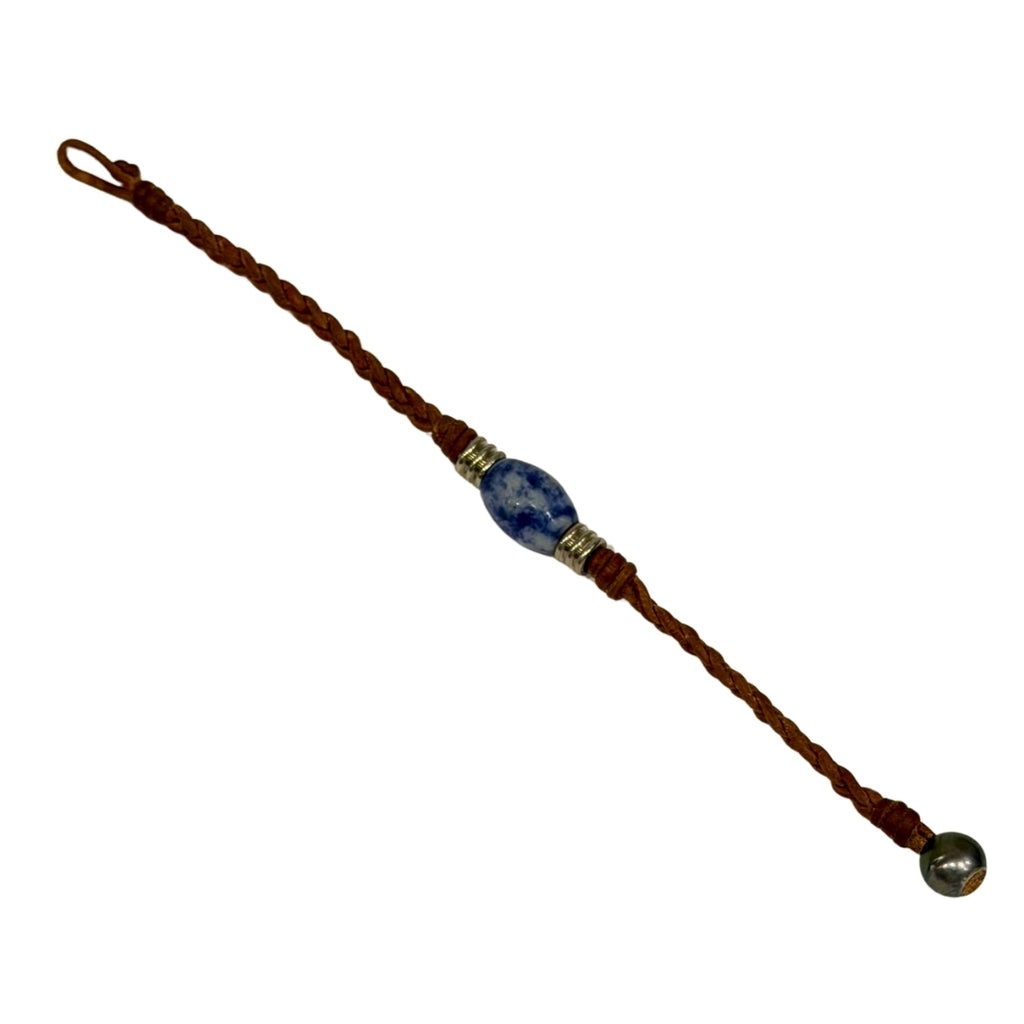 The Wanderer Tahitian Pearl and Braided Leather Bracelet-Blue Jasper