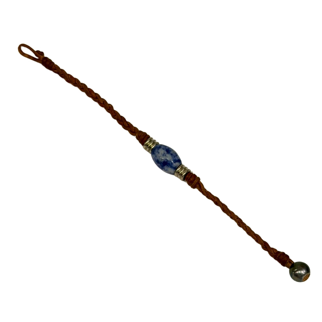 The Wanderer Tahitian Pearl and Braided Leather Bracelet-Blue Jasper