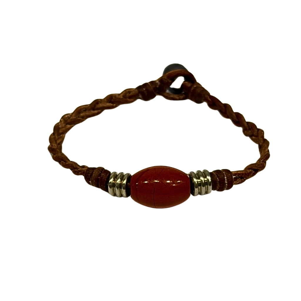 The Wanderer Tahitian Pearl and Braided Leather Bracelet-Red Jasper