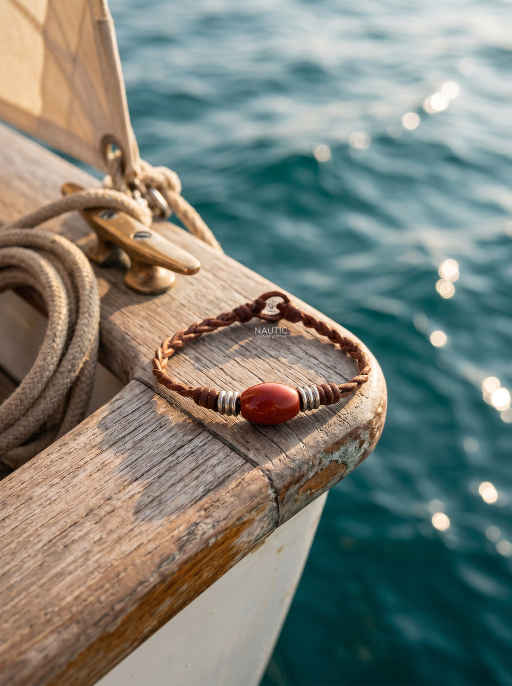 The Wanderer Tahitian Pearl and Braided Leather Bracelet-Red Jasper