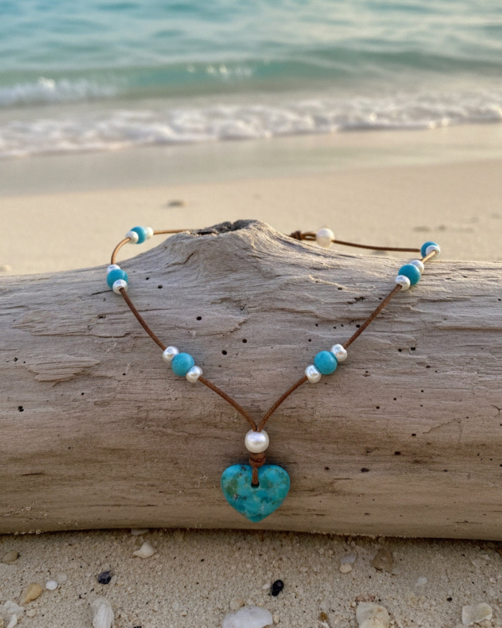 Turquoise and Freshwater Pearl Seacrest with Heart Necklace