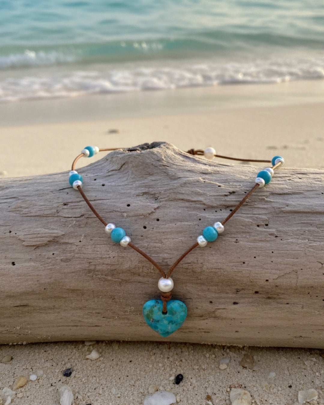 Turquoise and Freshwater Pearl Seacrest with Heart Necklace