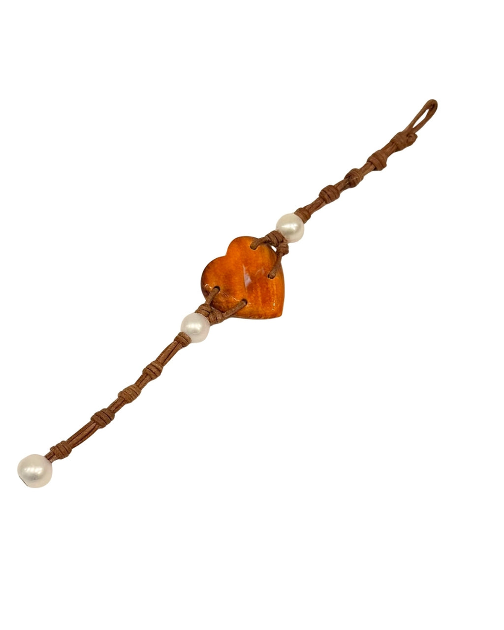 Grand Malaysian Deep Orange Lions Paw Heart and Pearl Bracelet