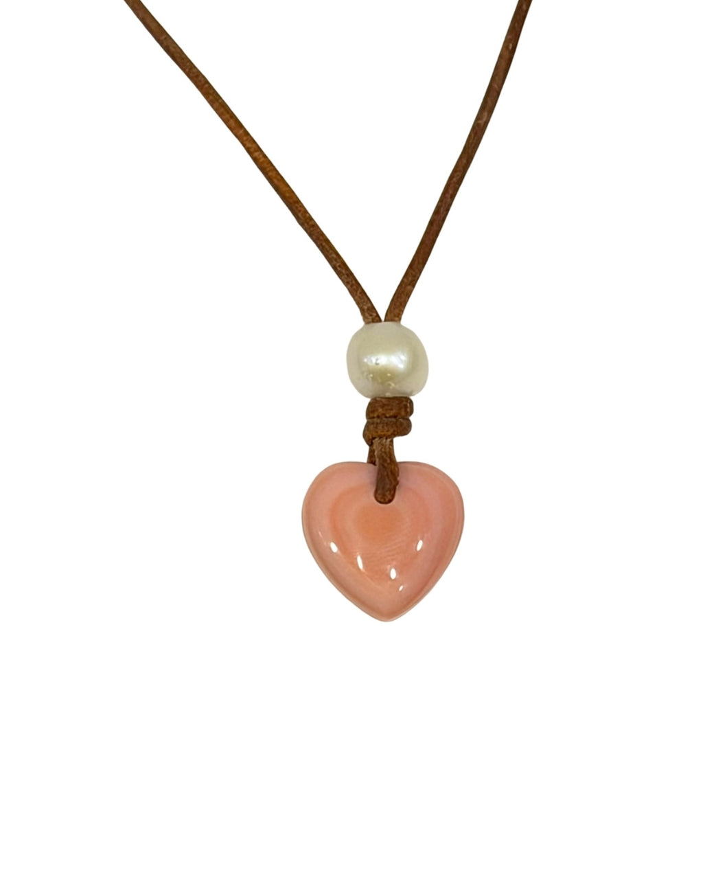 Wendy Mignot Conch Shell Heart and Freshwater Pearl and Leather Saba Love Necklace