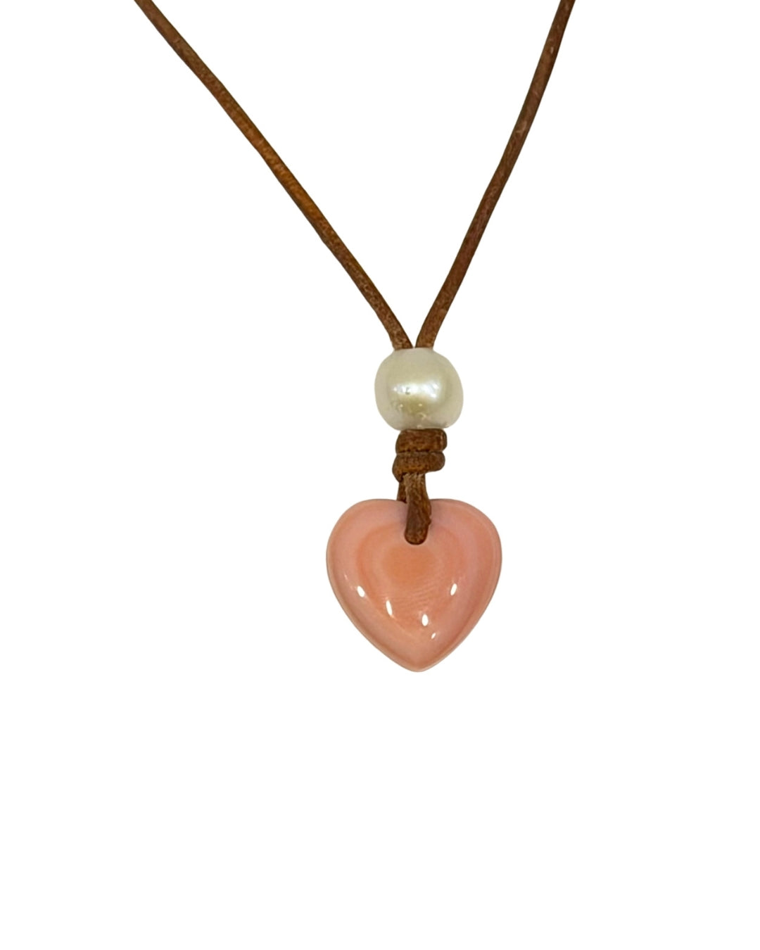 Wendy Mignot Conch Shell Heart and Freshwater Pearl and Leather Saba Love Necklace
