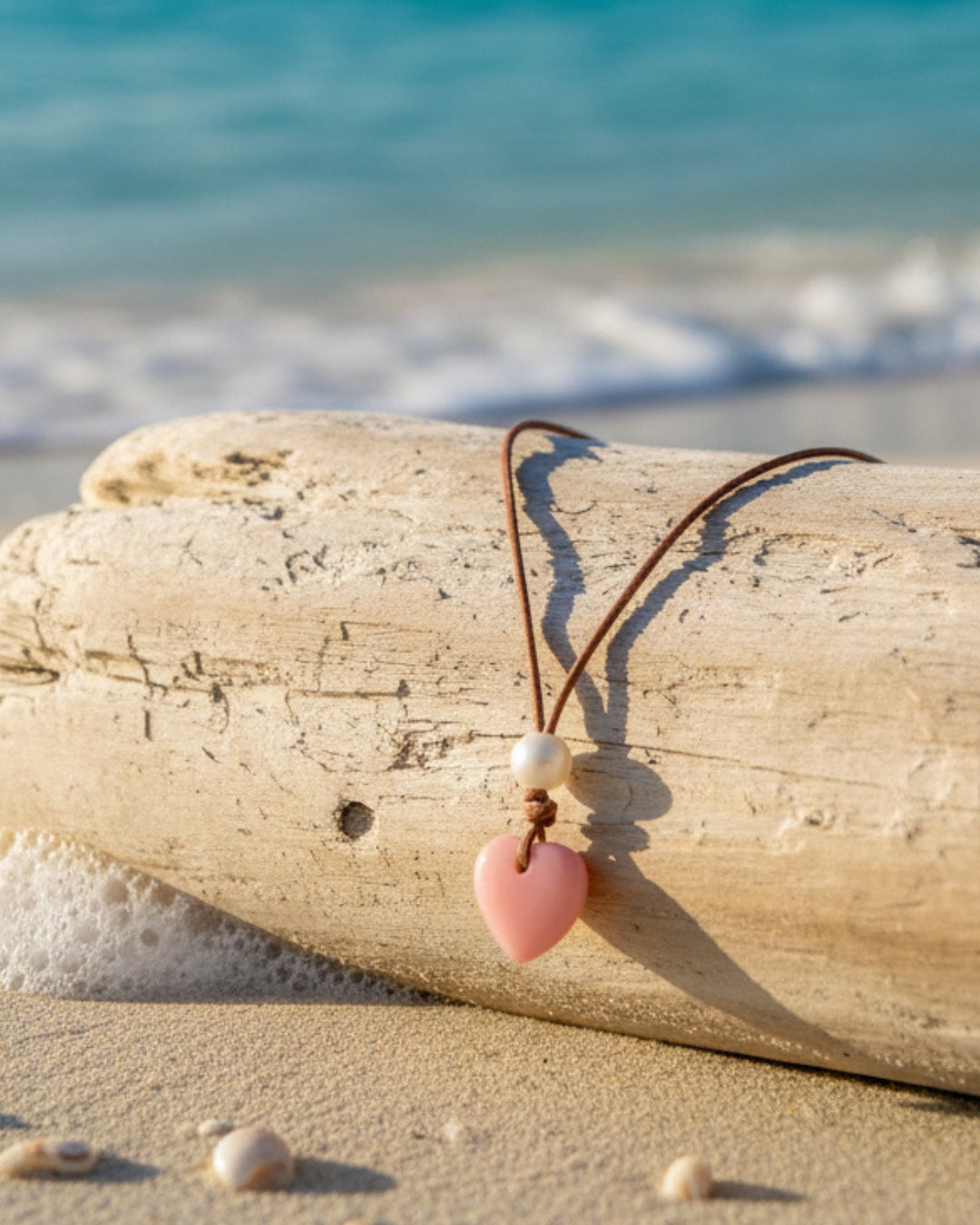 Wendy Mignot Conch Shell Heart and Freshwater Pearl and Leather Saba Love Necklace