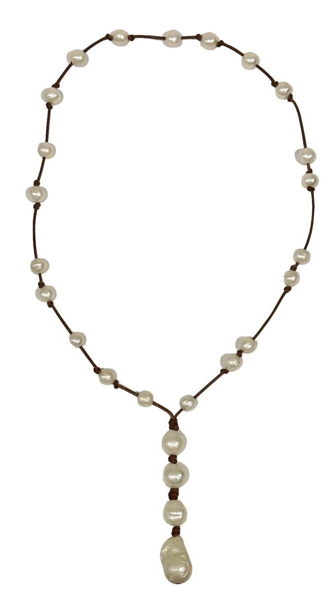 photo of Wendy Mignot Freshwater Pearl and Leather Violet Rose Necklace