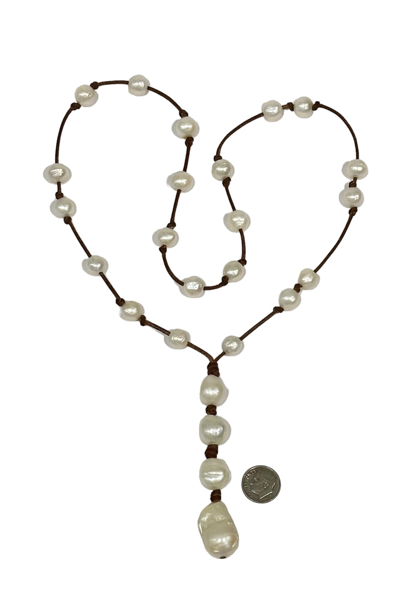 Wendy Mignot Freshwater Pearl and Leather Violet Rose Necklace