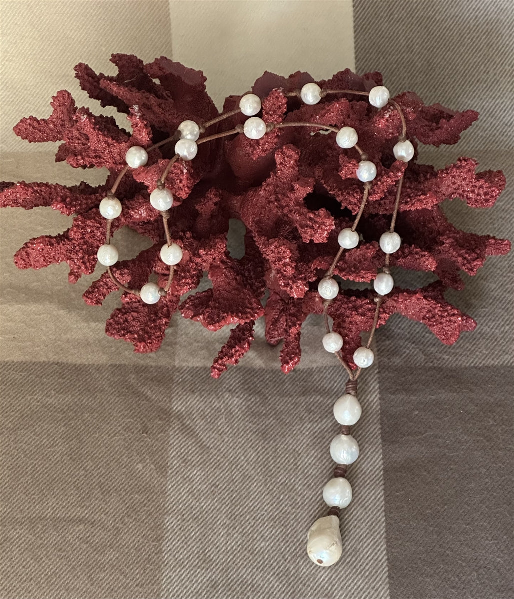 Wendy Mignot Freshwater Pearl and Leather Violet Rose Necklace
