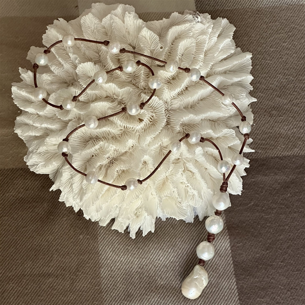 Wendy Mignot Freshwater Pearl and Leather Violet Rose Necklace