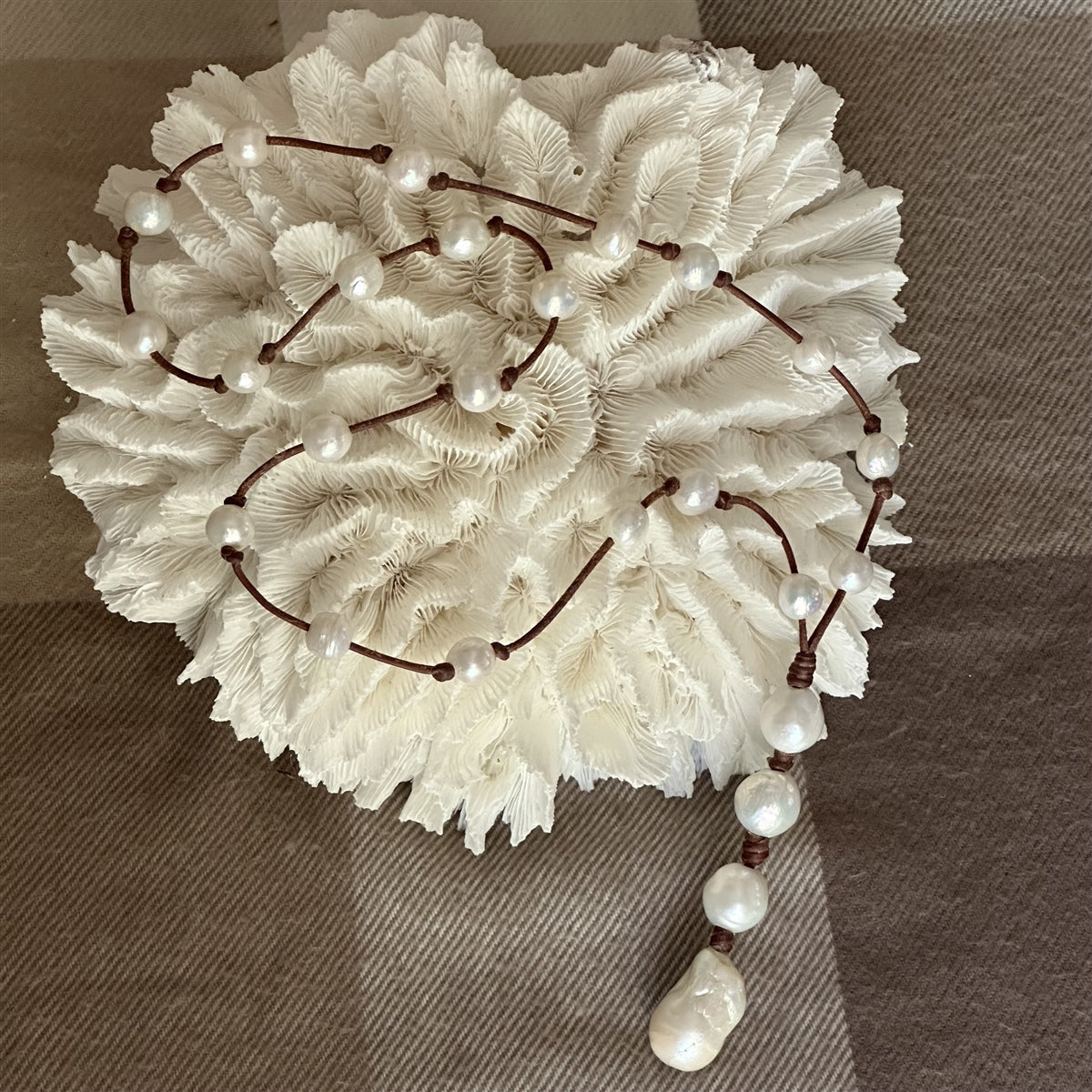 Wendy Mignot Freshwater Pearl and Leather Violet Rose Necklace