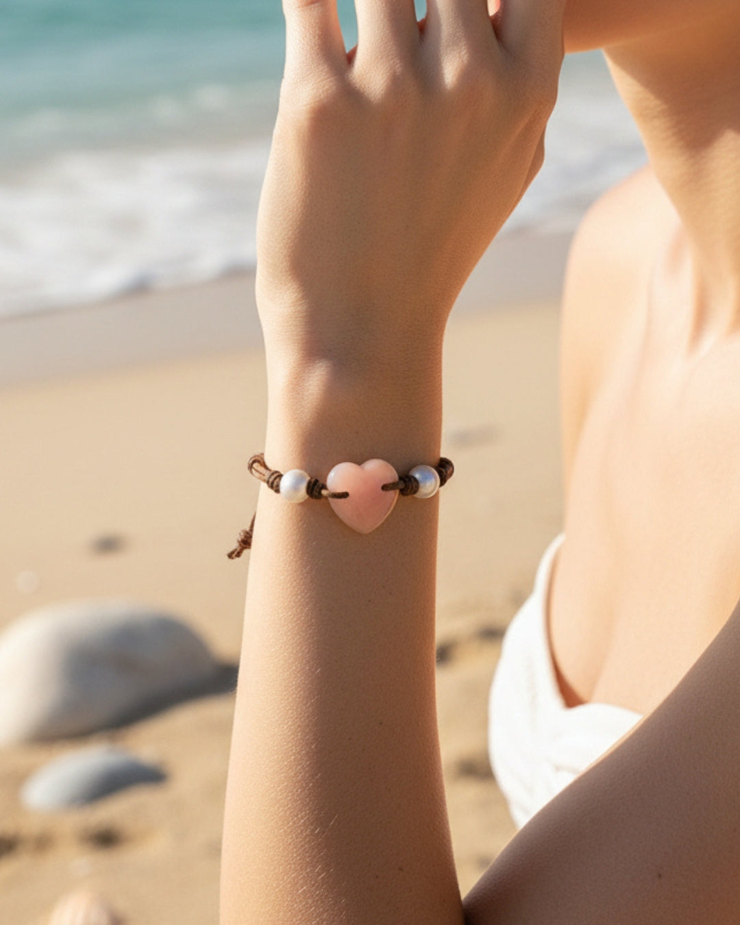 Wendy Mignot Conch Shell Heart and Freshwater Pearl and Leather Saba Love Necklace