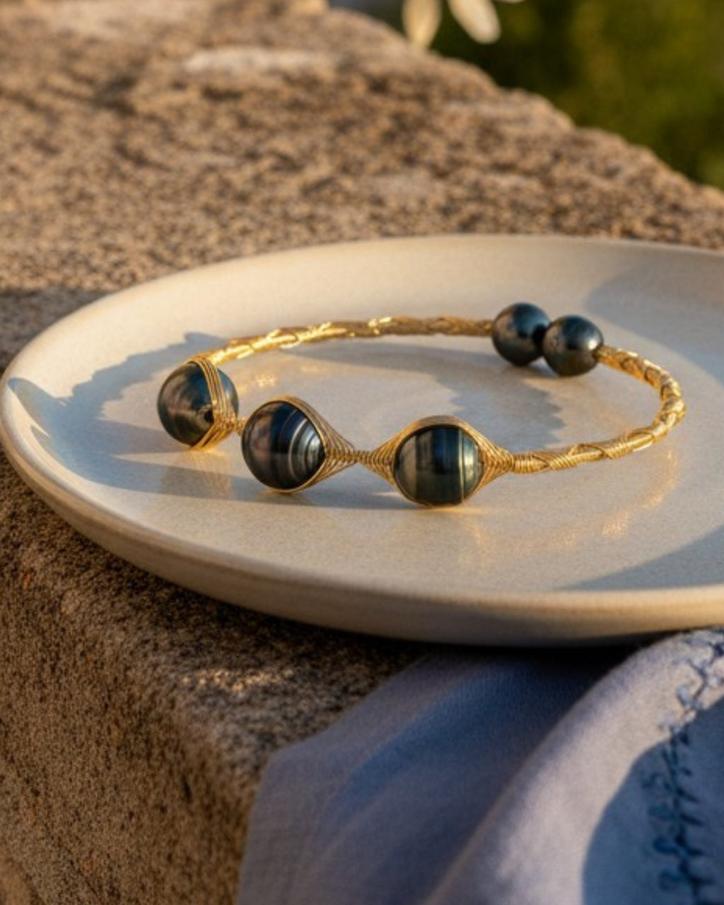 Tahitian Pearl Brass Wrap Henri Bracelet