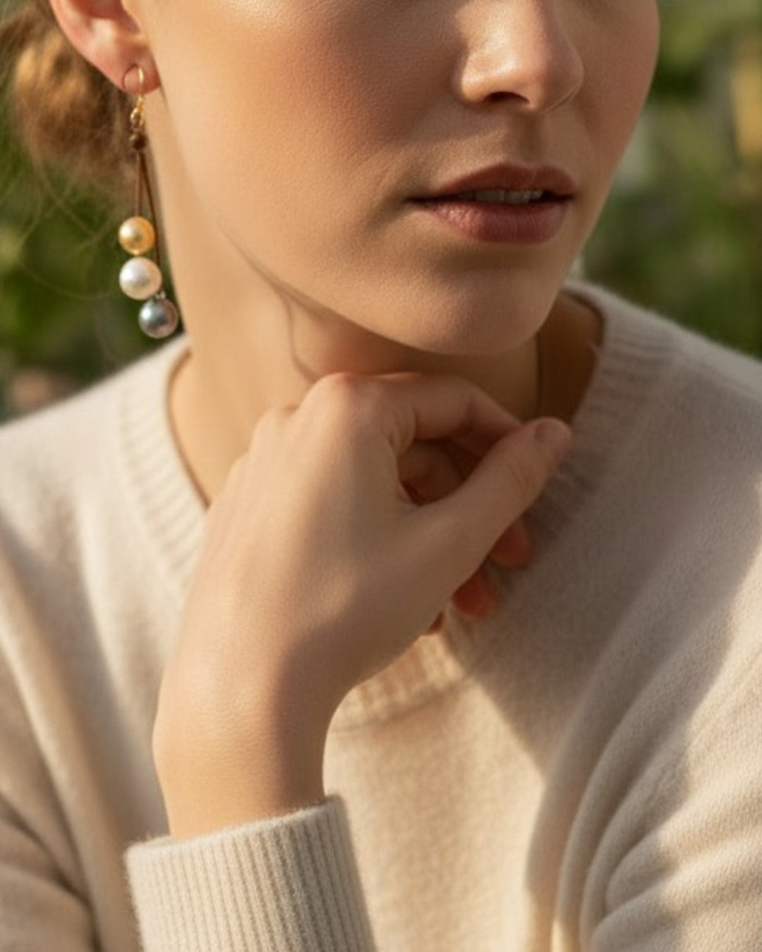 Wendy Mignot Fusion Tri-Color South Sea Pearl and Leather Three Drop Earrings