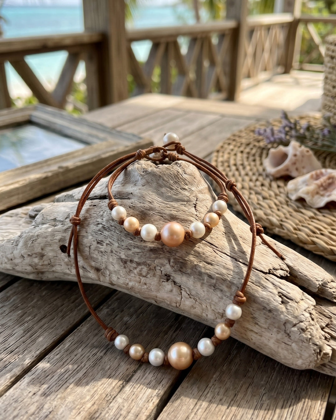 Wendy Mignot Seven Seas Freshwater Pearl and Leather Bracelet - Blush