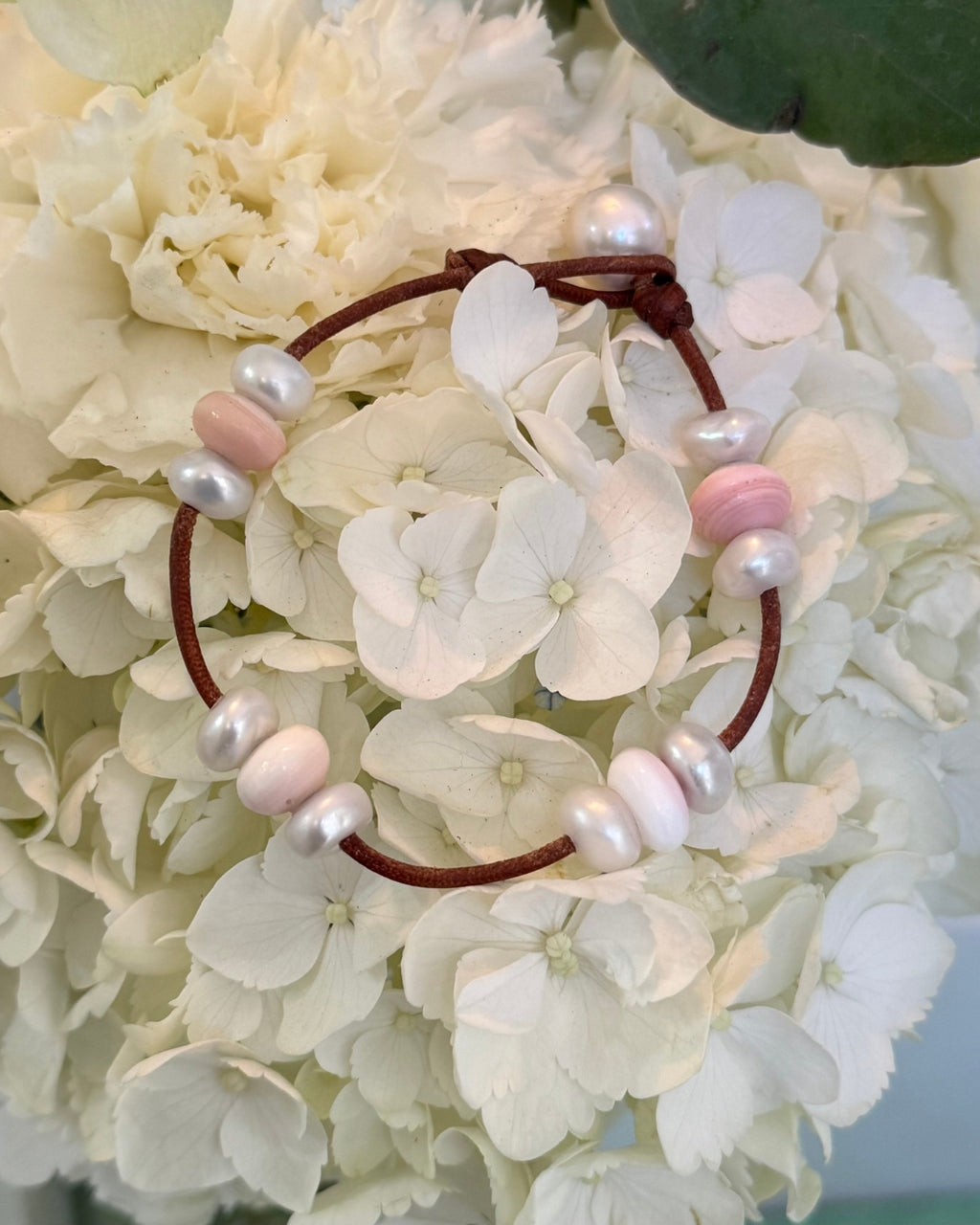 Triple Illusion Freshwater Pearl and Conch Bead Bracelet