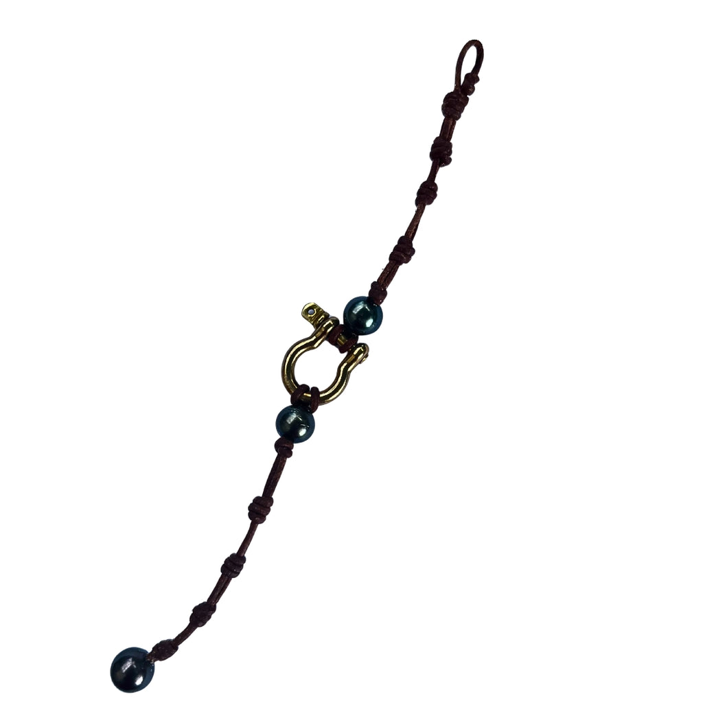 Wendy Mignot Tahitian Pearl and Brass Shackle Bracelet