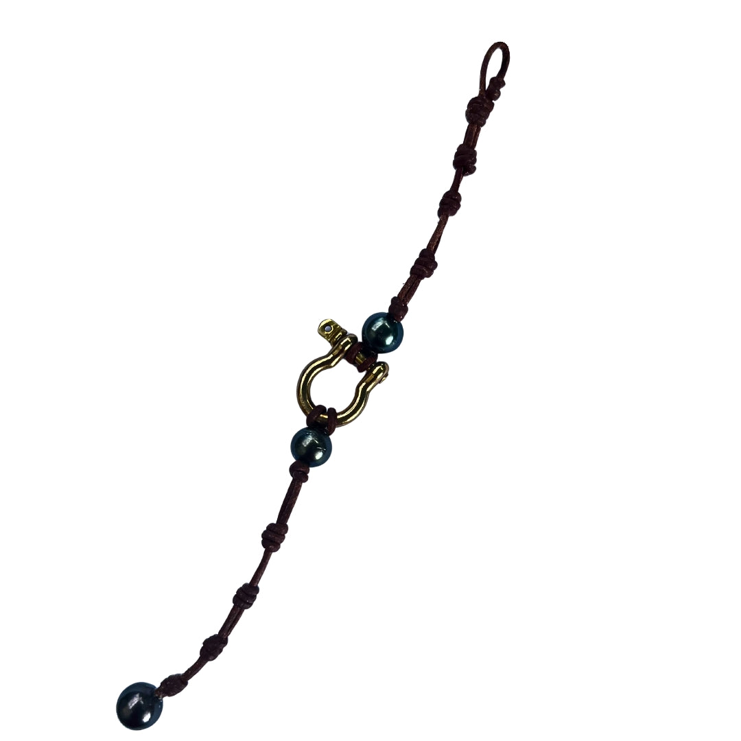 Wendy Mignot Tahitian Pearl and Brass Shackle Bracelet