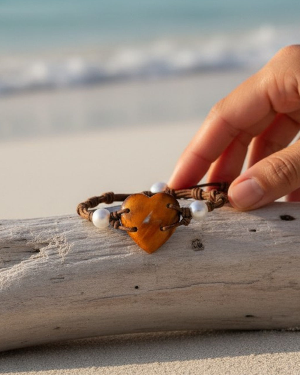 Grand Malaysian Deep Orange Lions Paw Heart and Pearl Bracelet
