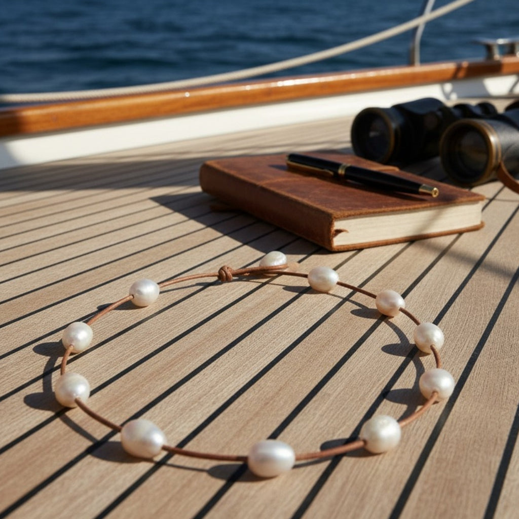 Wendy Mignot Illusion Freshwater Pearl and Leather Necklace White