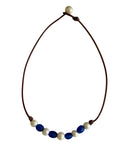 Wendy Mignot African Seaglass and Freshwater Pearl and Leather Regatta Necklace-Blue