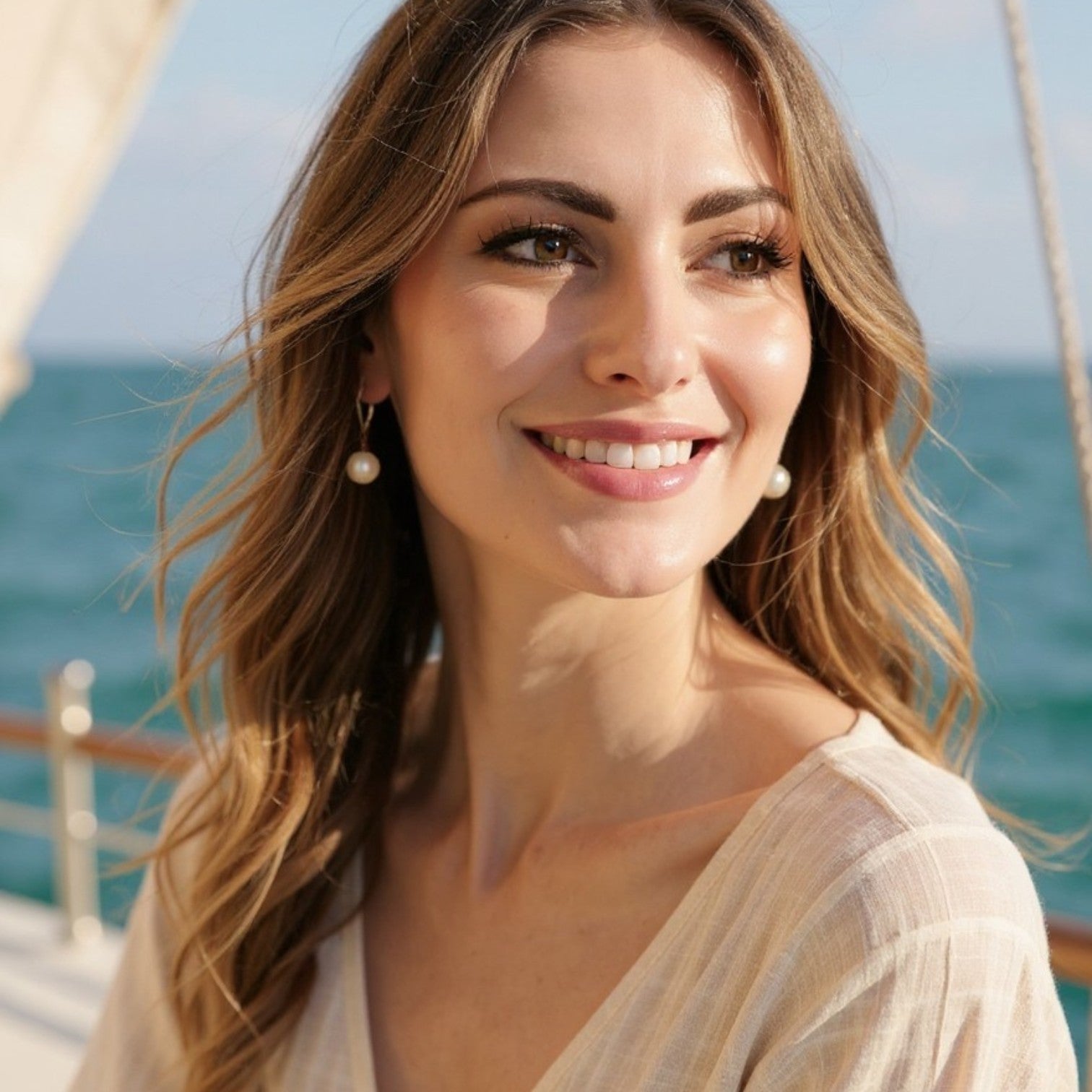 Wendy Mignot Coastal Single Freshwater Pearl and Leather Earrings White