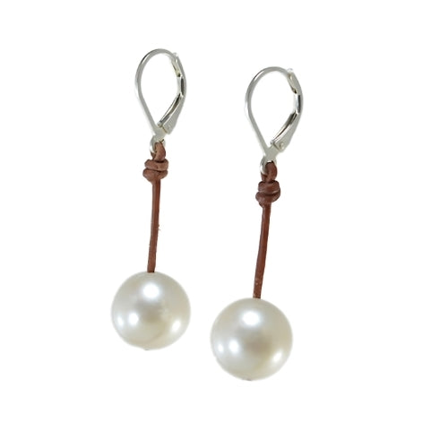 Wendy Mignot Coastal Single Freshwater Pearl and Leather Earrings White