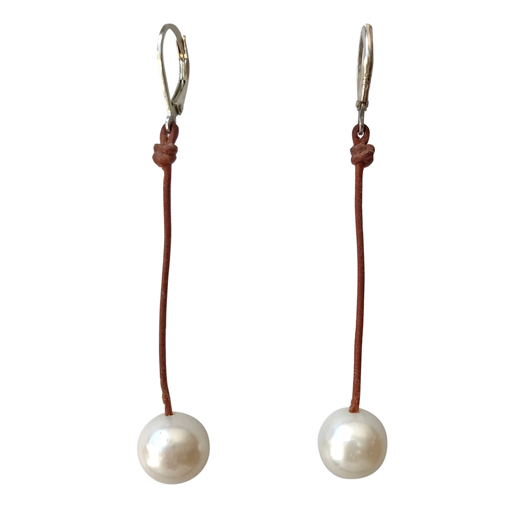 Wendy Mignot Coastal Single Freshwater Pearl and Leather Earrings White II