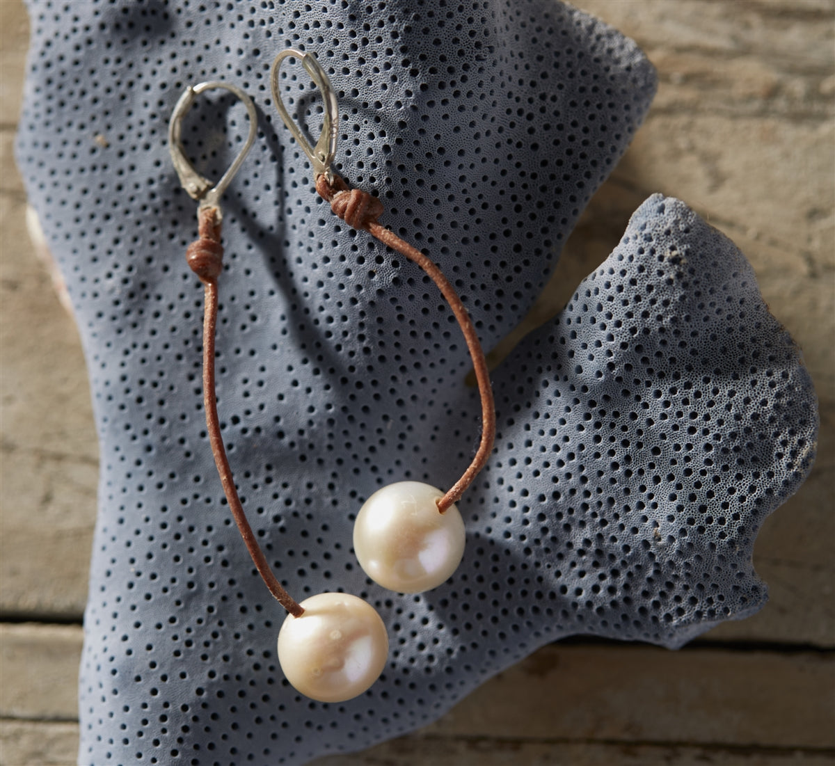 Wendy Mignot Coastal Single Freshwater Pearl and Leather Earrings White II