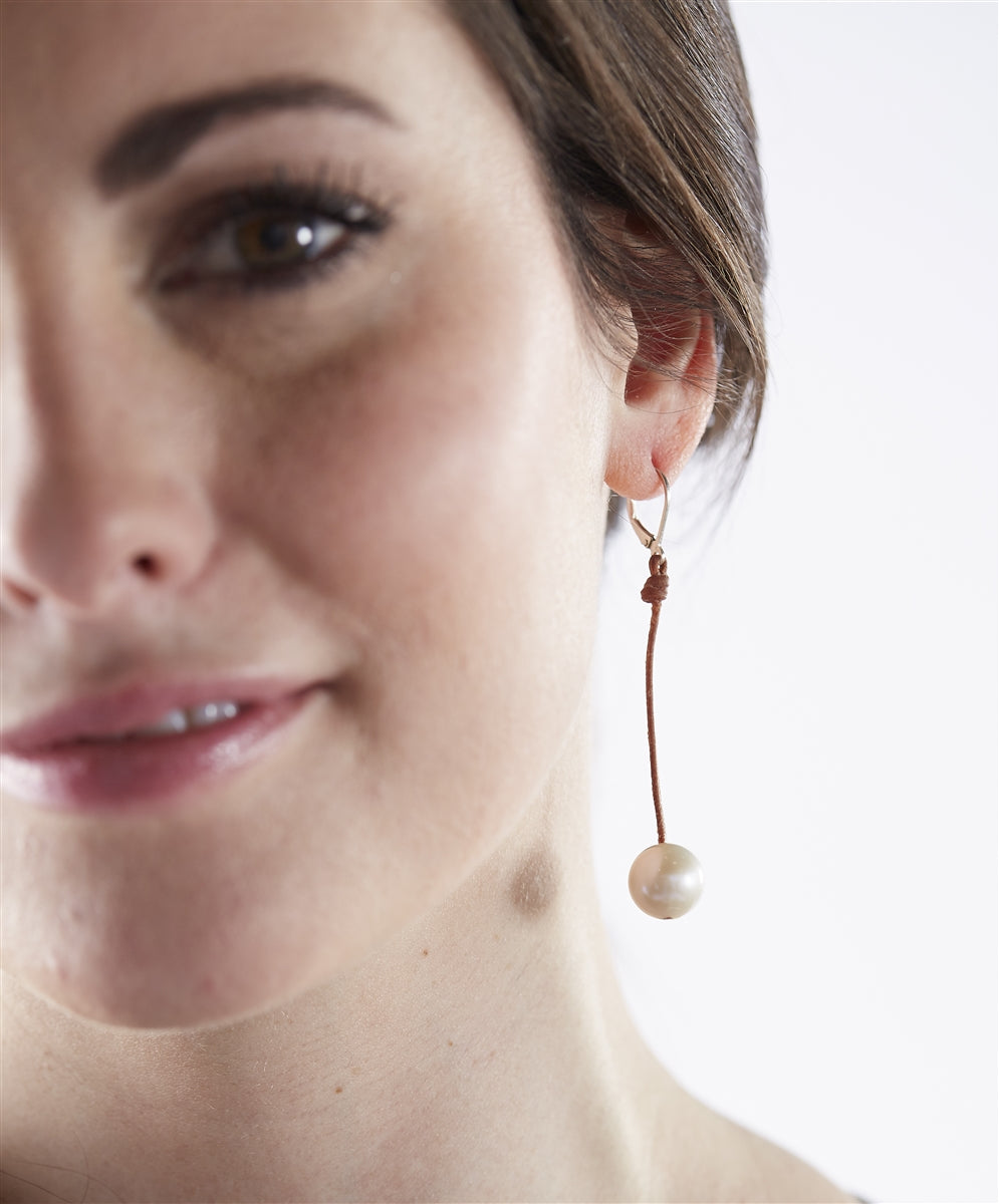 Wendy Mignot Coastal Single Freshwater Pearl and Leather Earrings White II