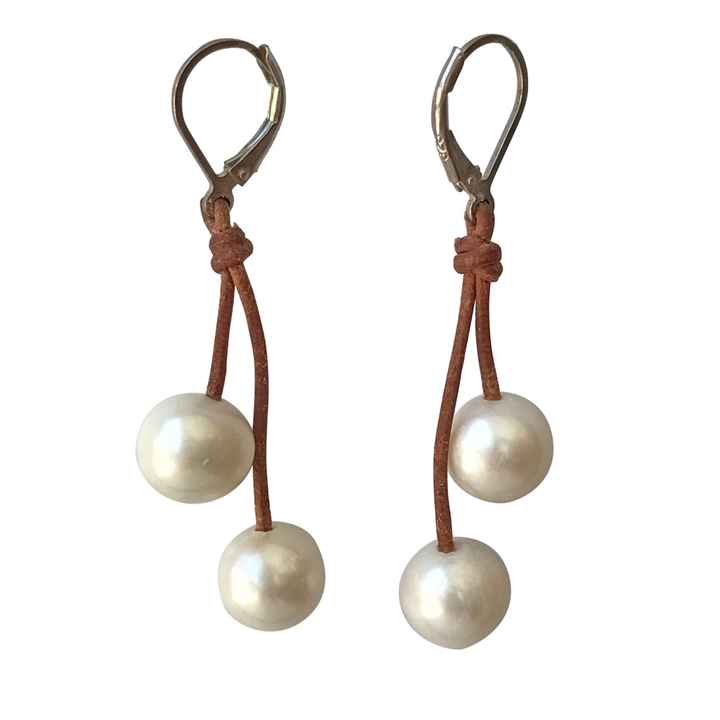 photo of Wendy Mignot Cherries Freshwater Pearl and Leather Earrings White
