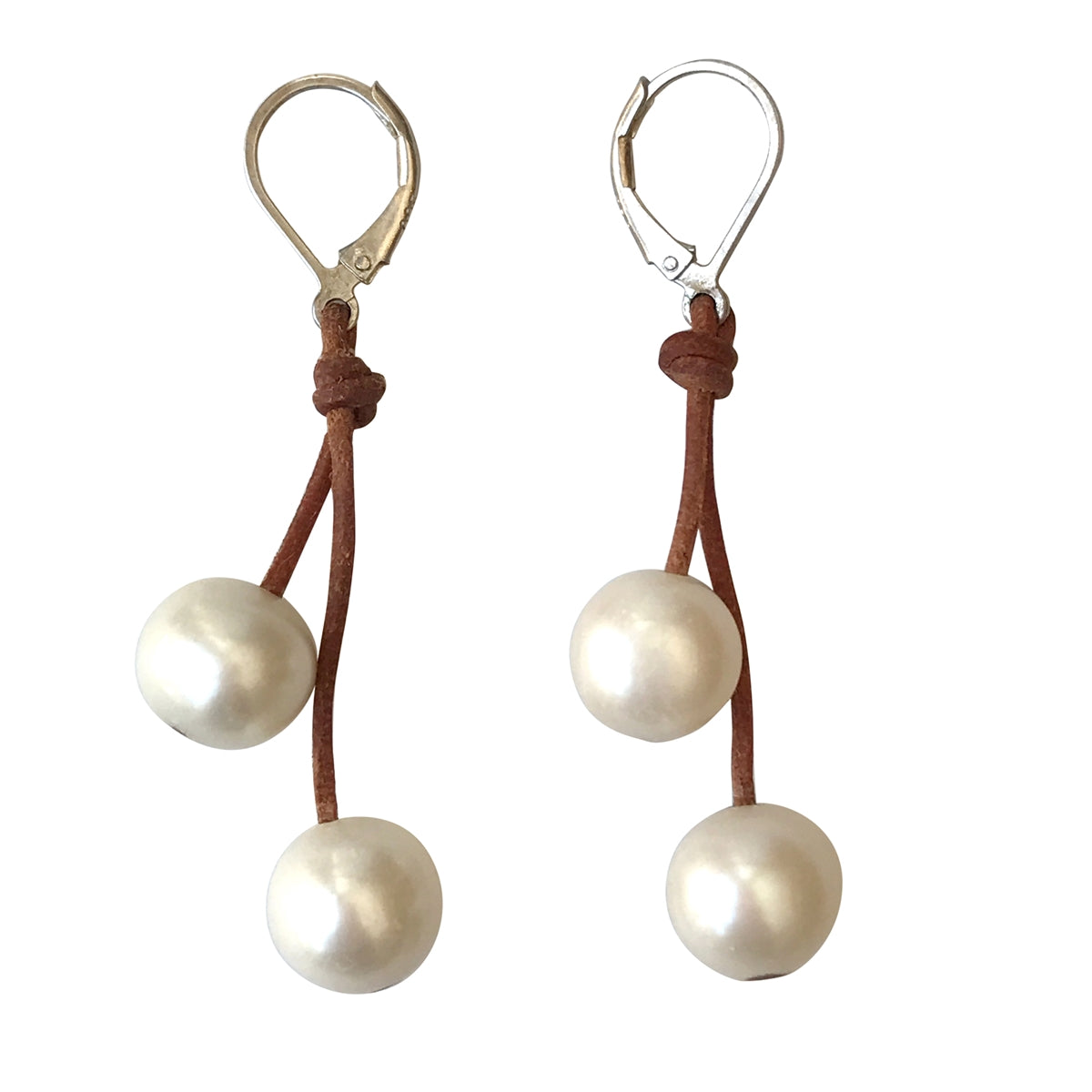 Wendy Mignot Cherries Freshwater Pearl and Leather Earrings White