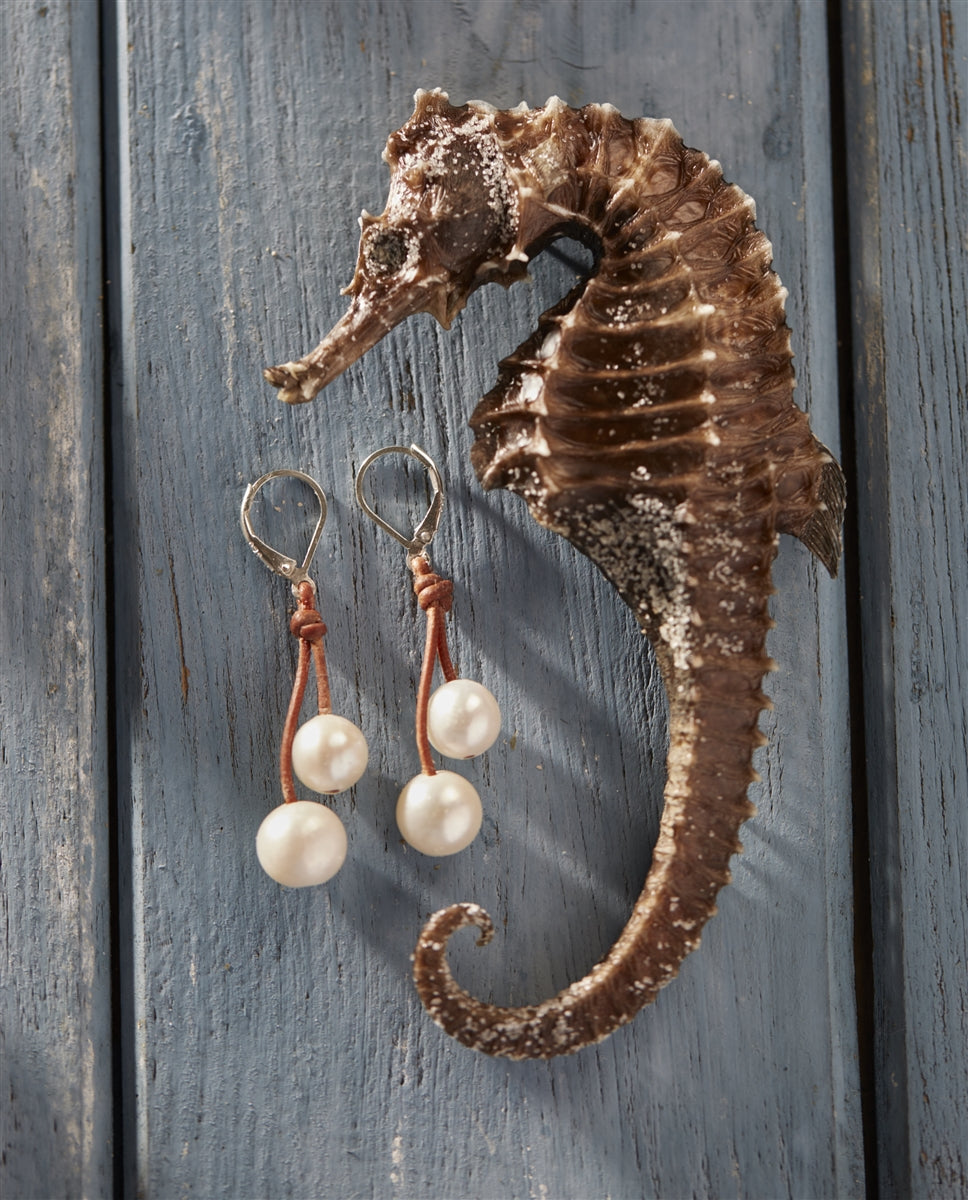Wendy Mignot Cherries Freshwater Pearl and Leather Earrings White