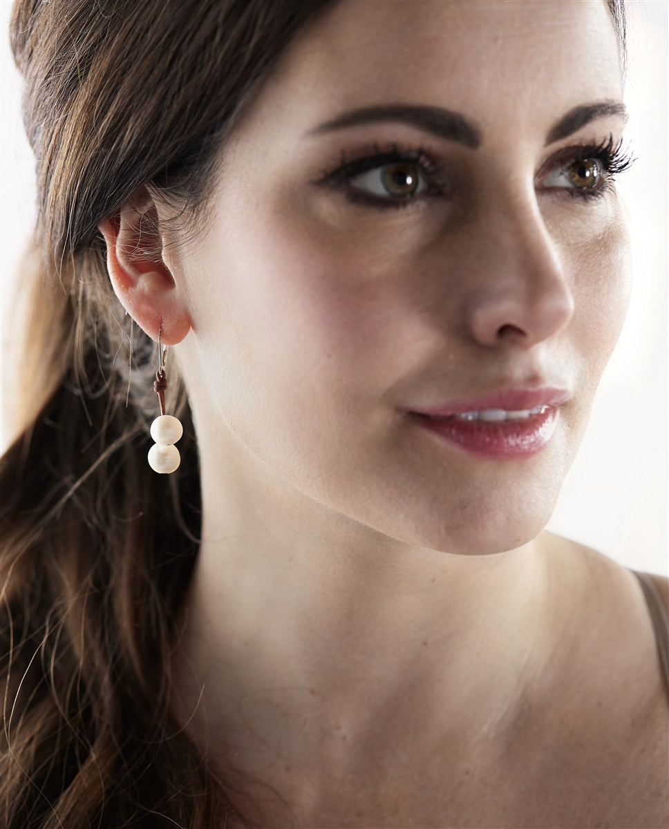 Wendy Mignot Cherries Freshwater Pearl and Leather Earrings White