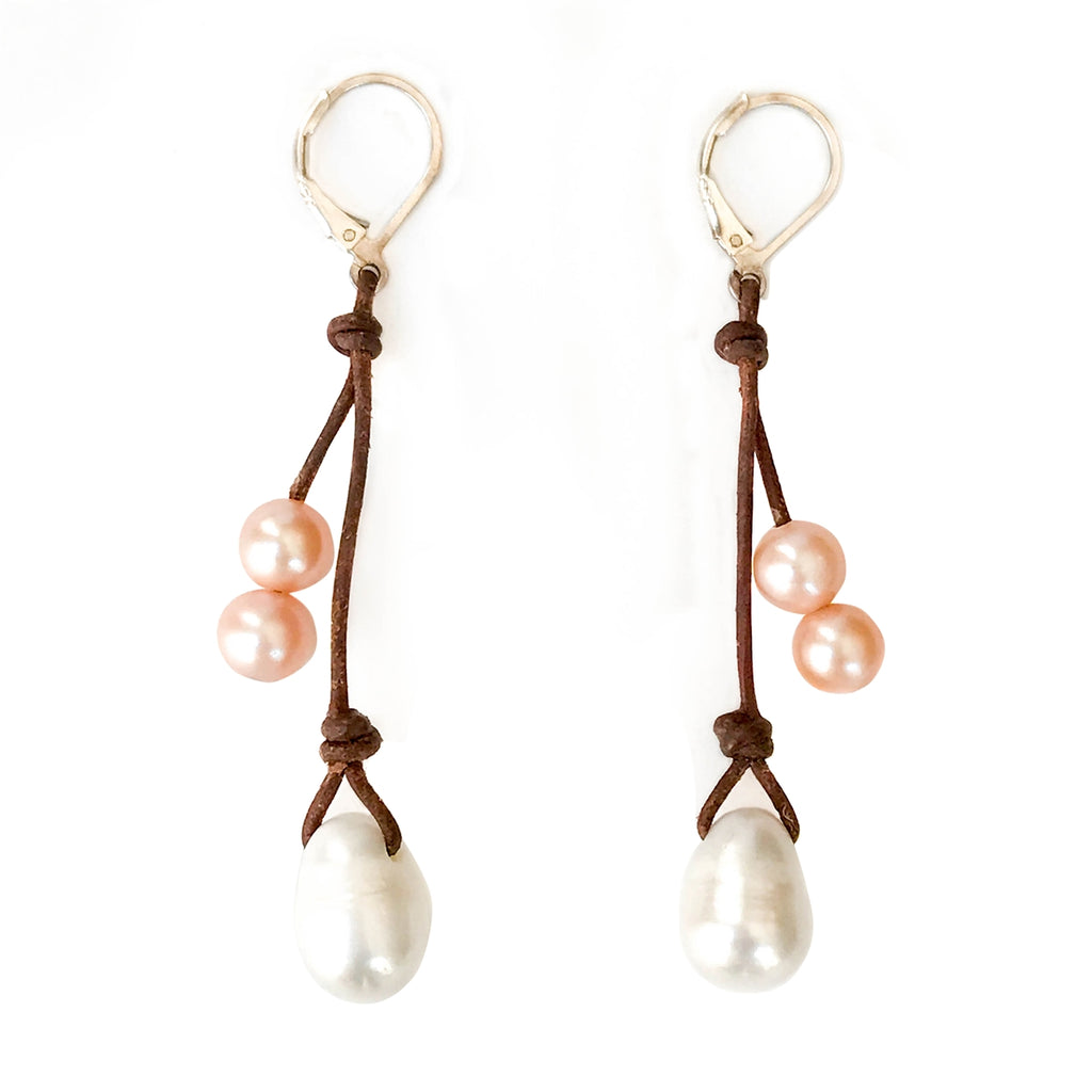 Wendy Mignot Kendall Freshwater Pearl and Leather Earrings