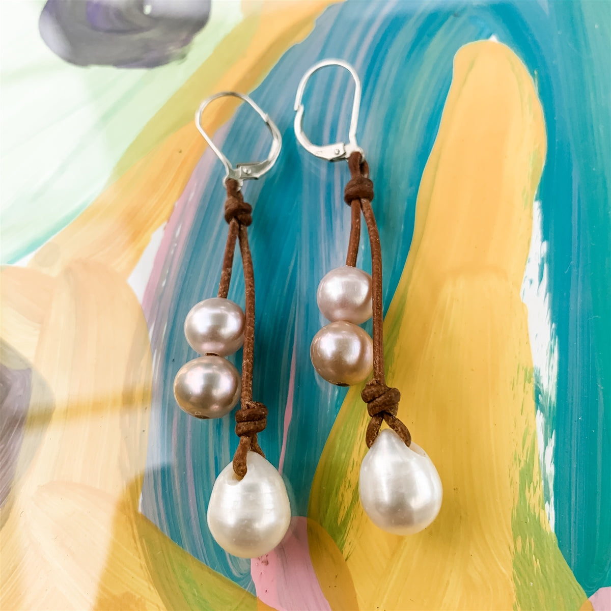 Wendy Mignot Kendall Freshwater Pearl and Leather Earrings