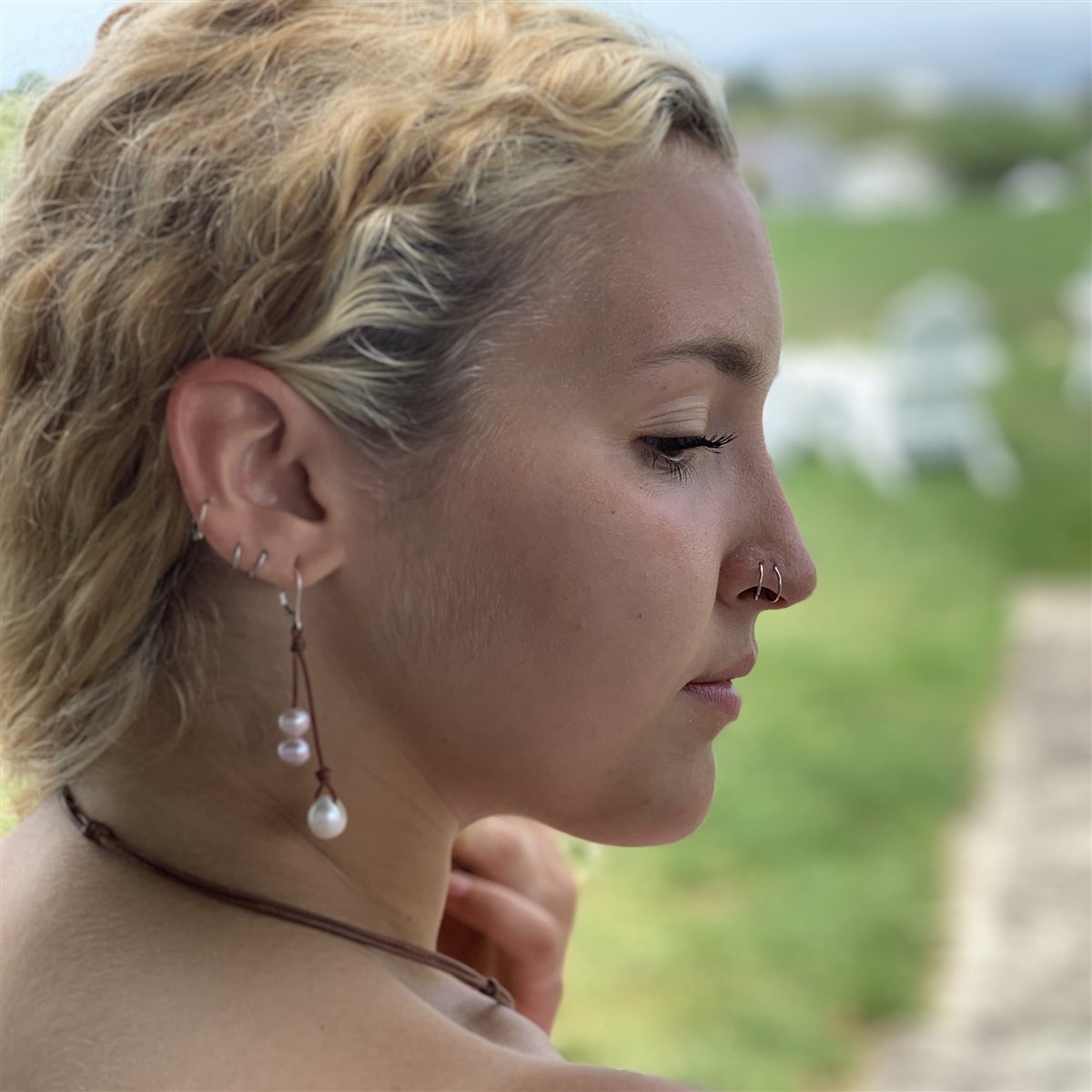 Wendy Mignot Kendall Freshwater Pearl and Leather Earrings