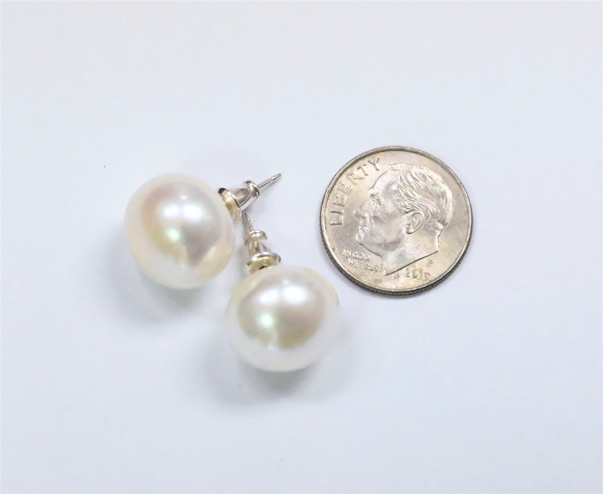 Wendy Mignot Saint Martin Freshwater Pearl Stud 14mm Earrings White