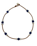 Triple Illusion Freshwater Pearl and Lapis Gem Necklace