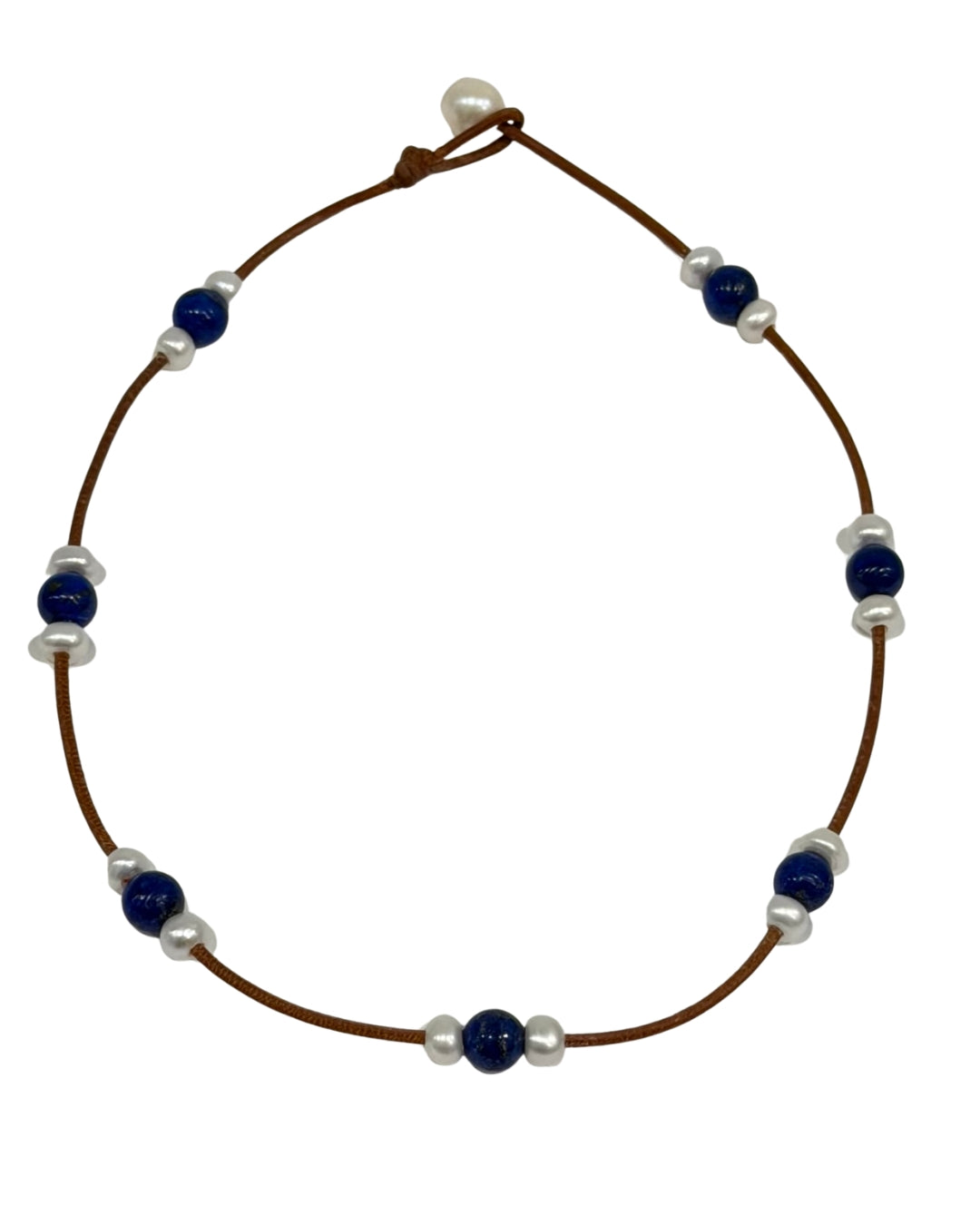 Triple Illusion Freshwater Pearl and Lapis Gem Necklace